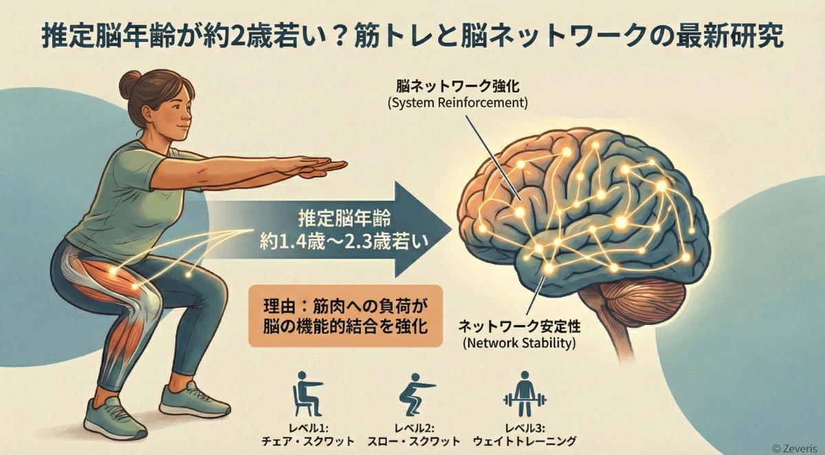 推定脳年齢が約2歳若い?筋トレ(レジスタンストレーニング)と脳ネットワークの最新研究