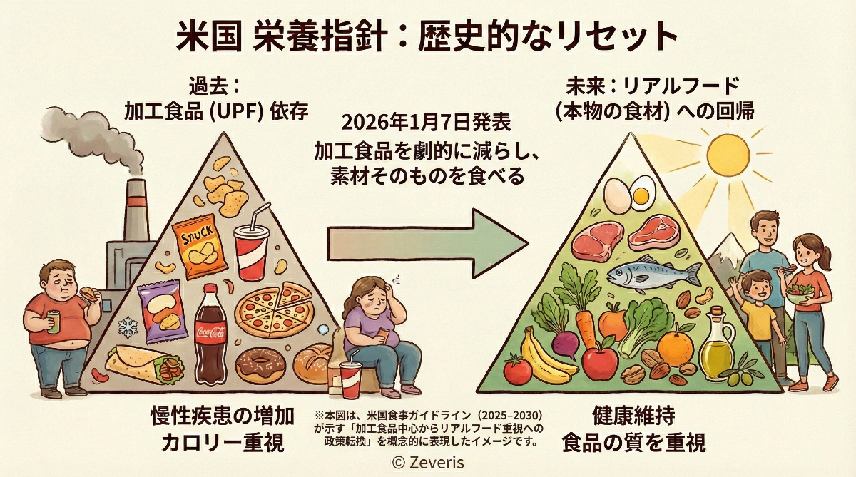 【米国 栄養指針】歴史的リセット 加工食品からリアルフードへ、健康政策が大転換