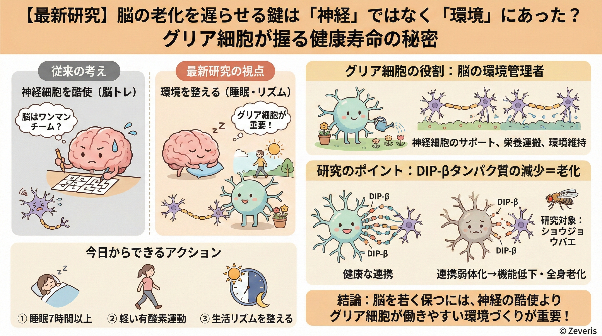 【最新研究】脳の老化を遅らせる鍵は「神経」ではなく「環境」にあった?グリア細胞が握る健康寿命の秘密