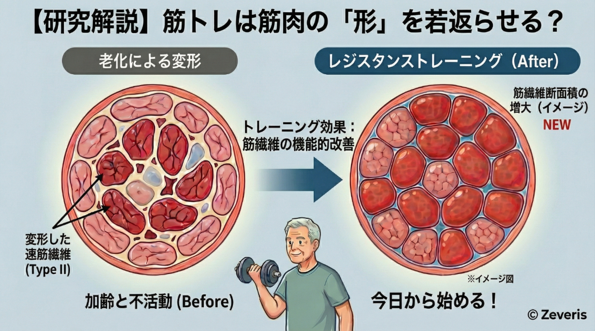 💪【研究解説】筋トレは筋肉の「形」を若返らせる?加齢による筋繊維の変形とレジスタンストレーニングの効果