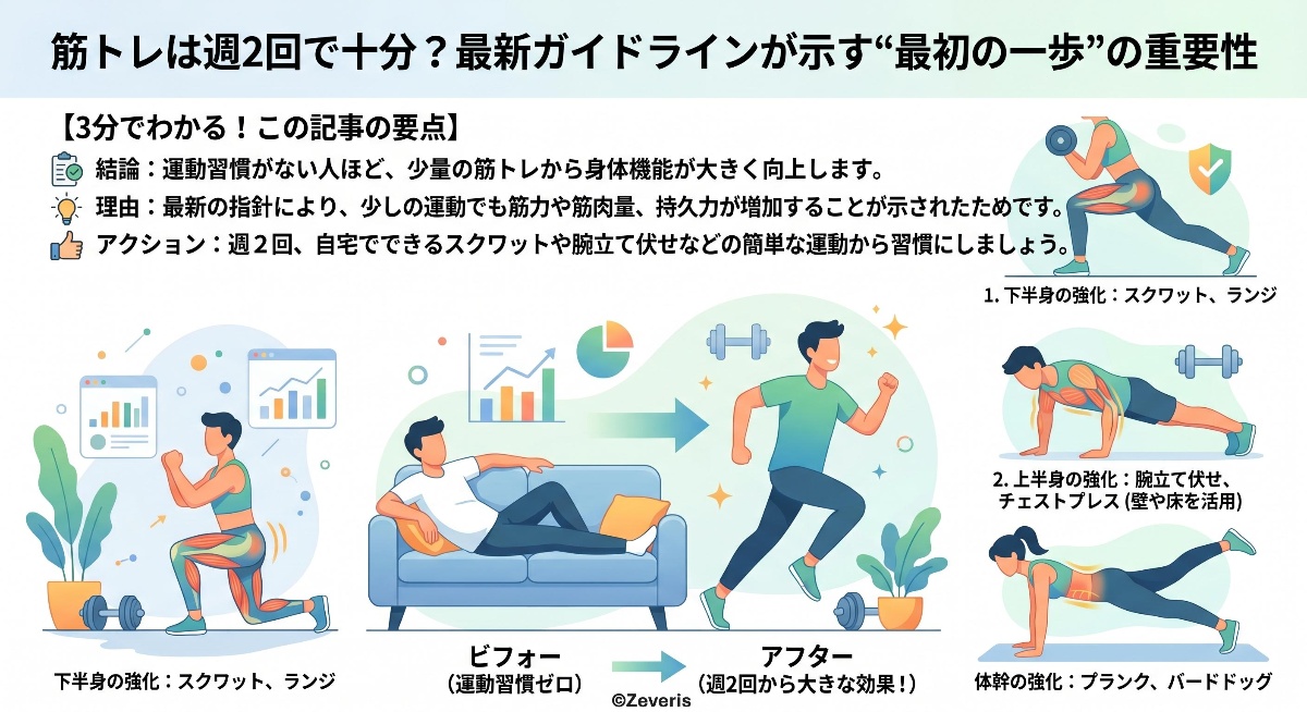 筋トレは週2回で十分?最新ガイドラインが示す最初の一歩の重要性