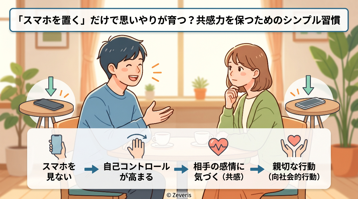 スマホを置いて会話する人々