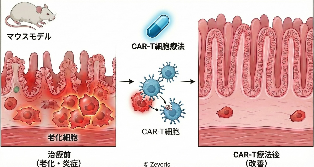 【研究解説】CAR-T細胞療法による腸内老化細胞の除去と組織再生の可能性