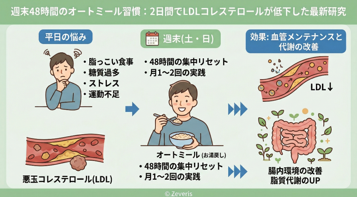 週末48時間のオートミール習慣:2日間でLDLコレステロールが低下した最新研究