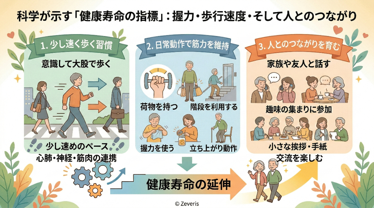 科学が示す「健康寿命の指標」:握力・歩行速度・そして人とのつながり