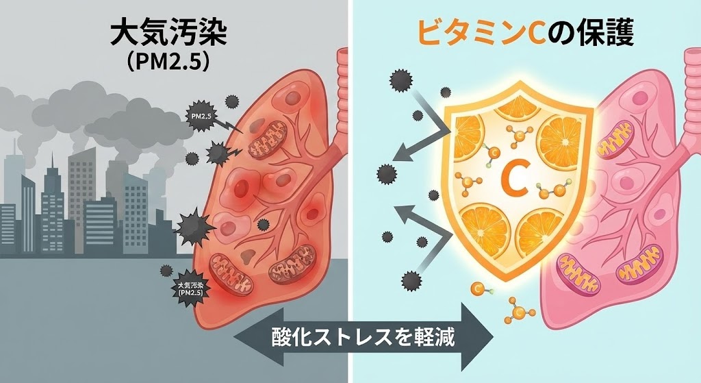 🍊【完全解説】ビタミンCが大気汚染から肺を守る?最新研究が示す可能性とメカニズム