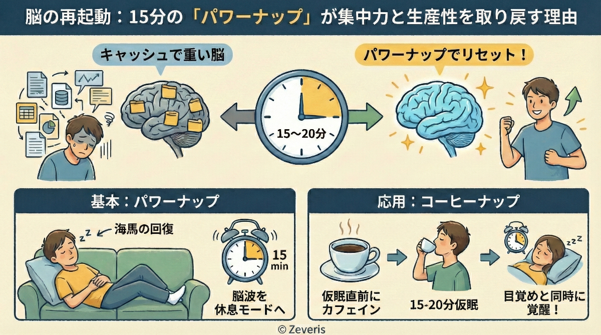 脳の再起動:15分程度の「パワーナップ」が集中力と生産性を取り戻す理由
