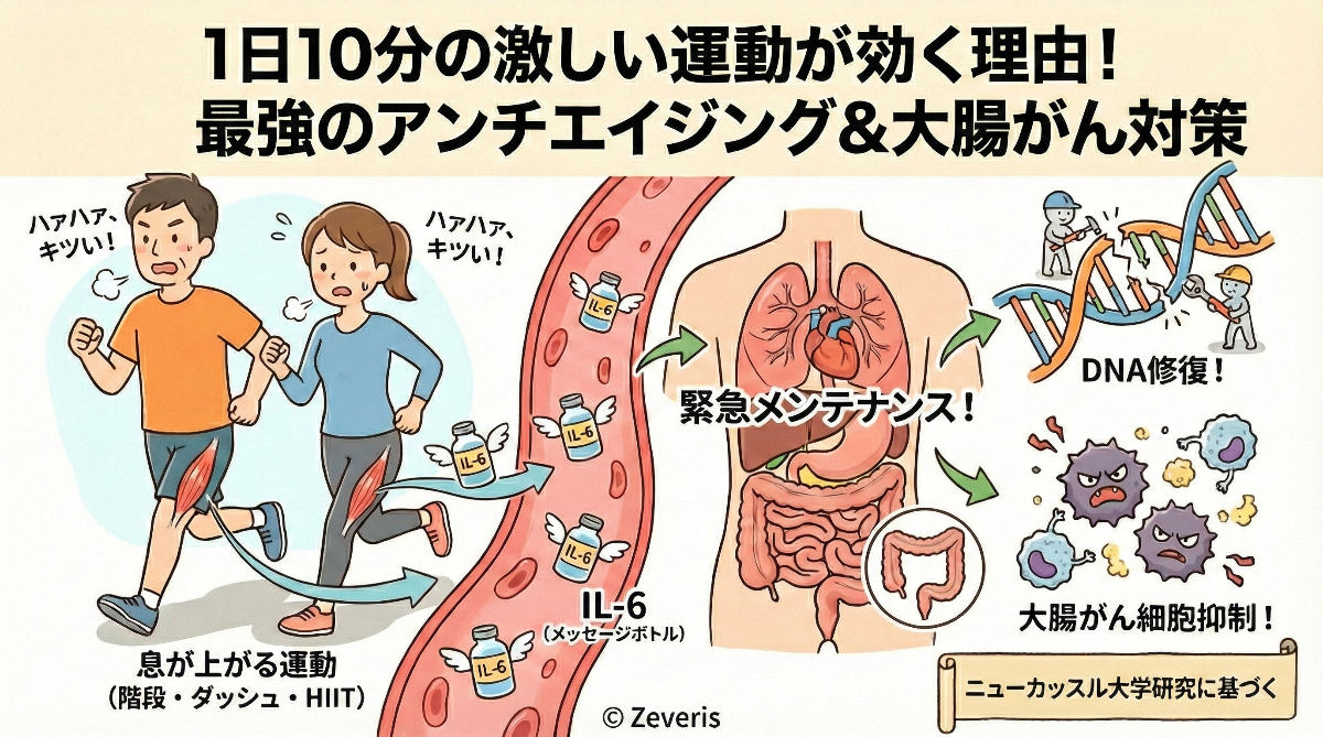 [最新研究]たった10分の高強度運動でDNA修復と大腸がん予防が同時に!