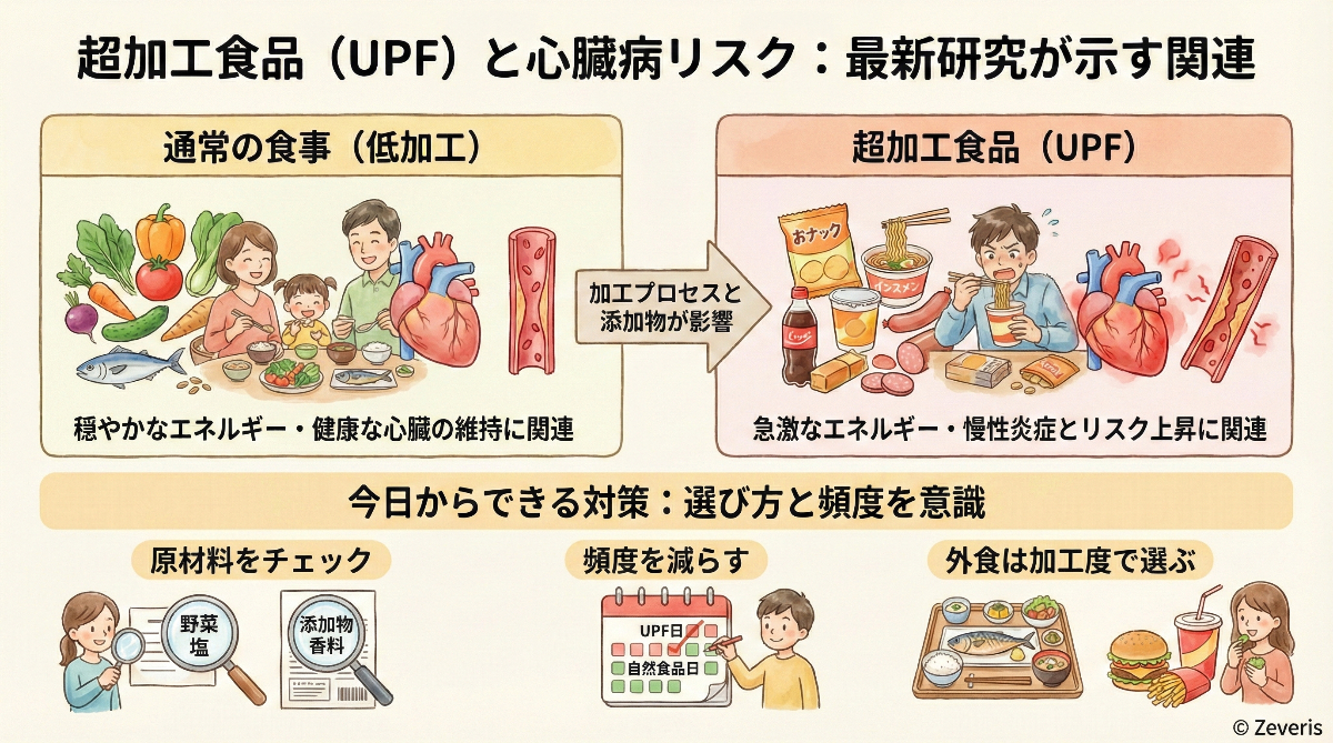 超加工食品を多く食べる人は心臓病リスクが約47%高い?最新研究が示した重要な関連