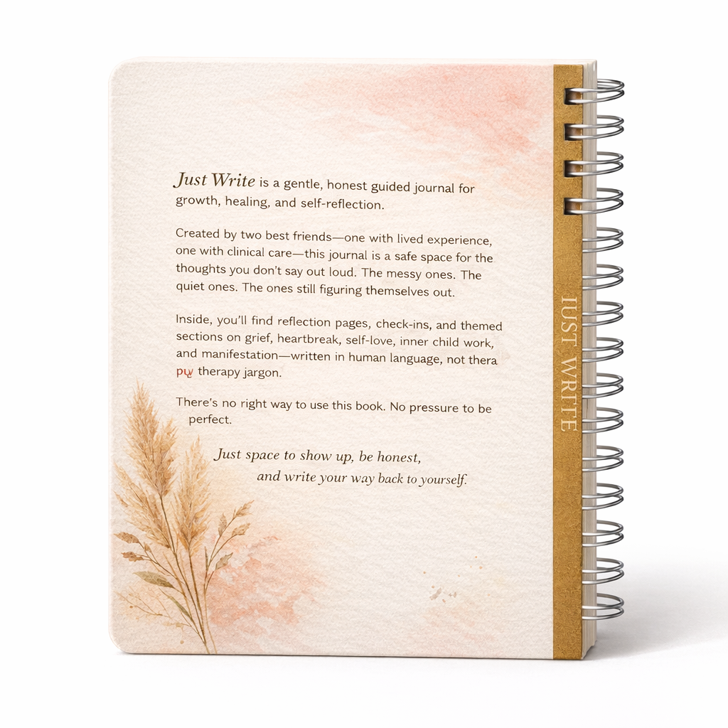 Just Write journal back cover showing the full description and botanical design