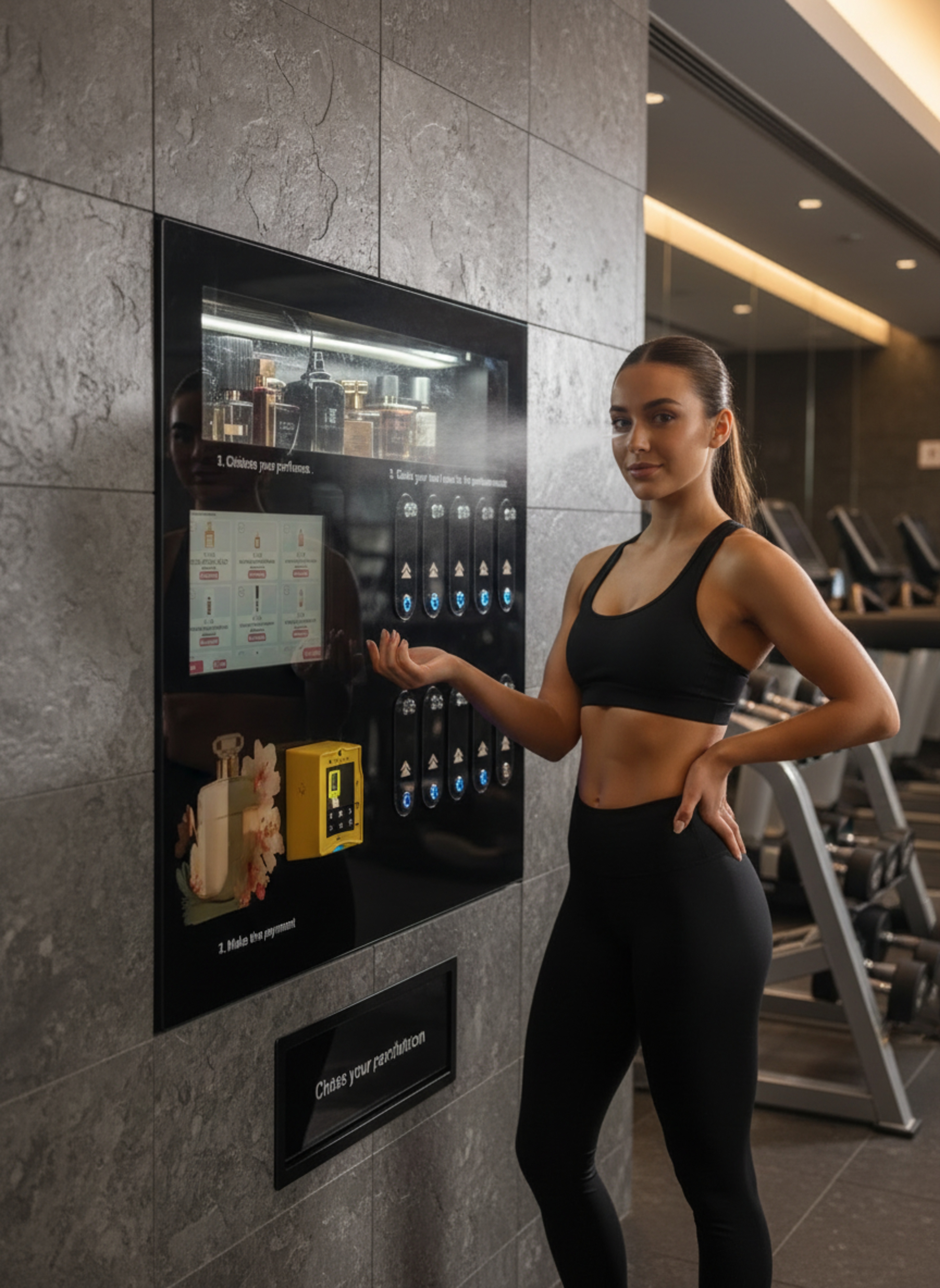 Strategic fragrance vending placement in gym changing room