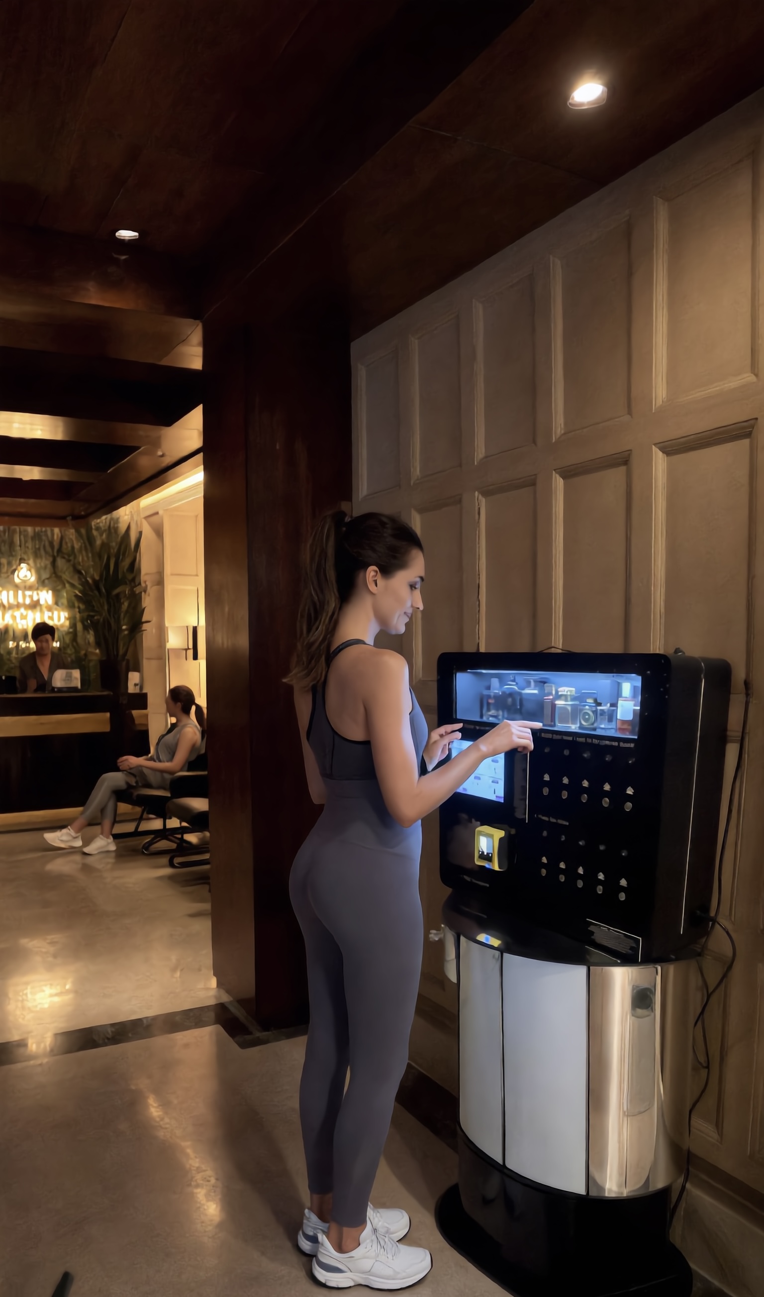 Aparat ScentnGoo montat pe perete într-un bar premium