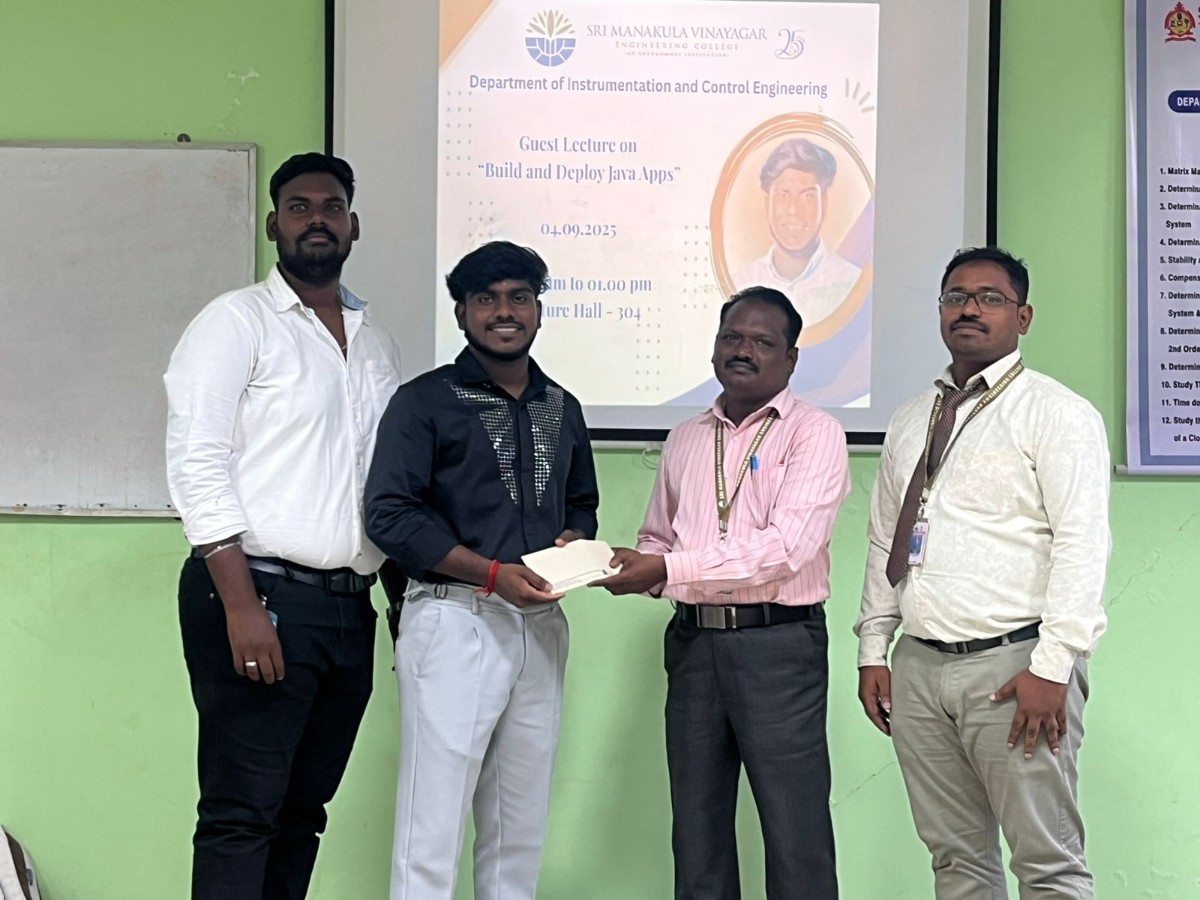 Certificate presentation at Sri Manakula Vinayagar Engineering College