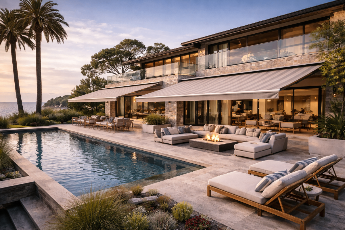 Quality retractable awning on residential patio