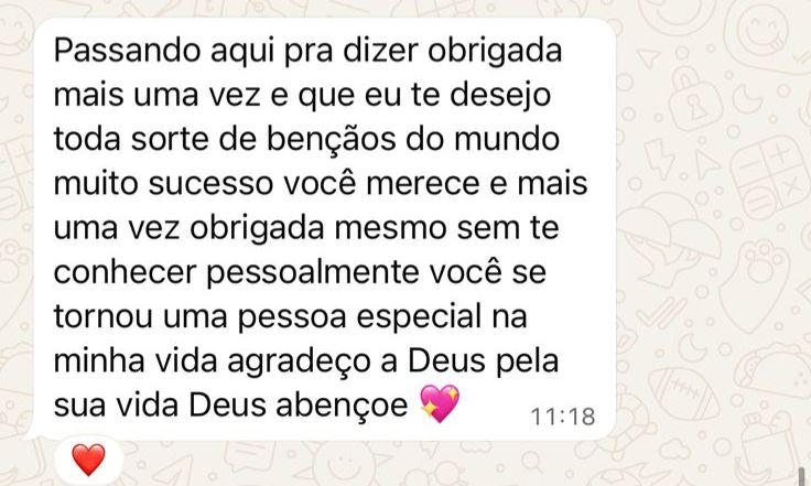 Depoimento real de cliente via WhatsApp