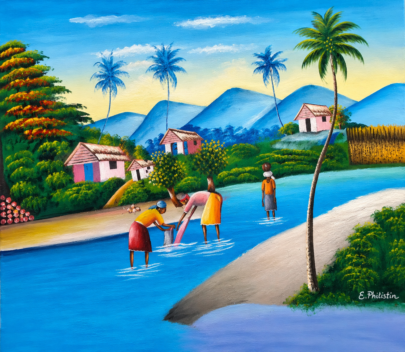 Ocean Dreams Haitian seascape painting - turquoise Caribbean water with tropical scenery