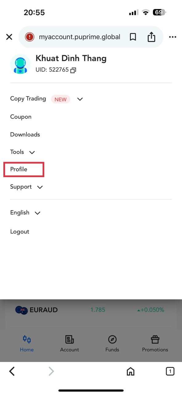IB Transfer Step 2 - Select Transfer IB CTA option from the menu