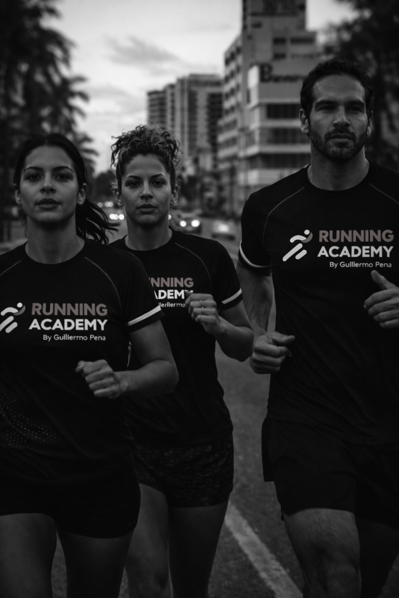 Corredores de Running Academy entrenando en la ciudad