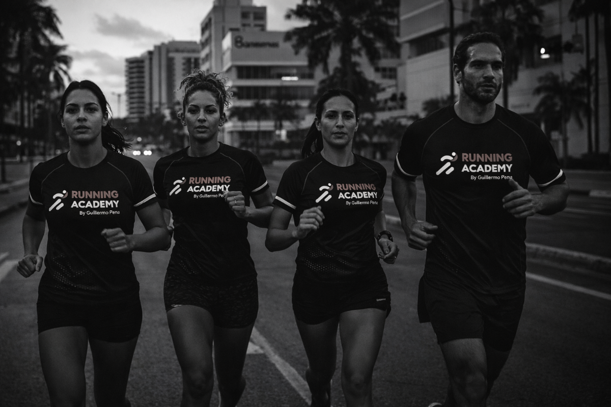 Corredores de Running Academy entrenando en la ciudad