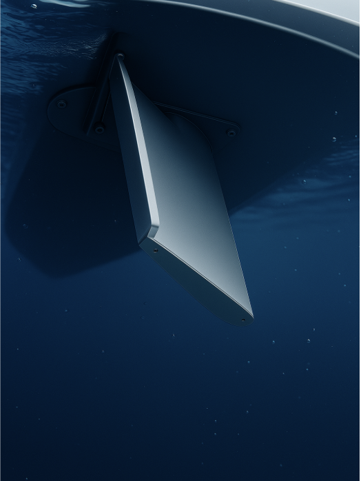 Gyro-Gale patented Tab-Fin stabilizer technology underwater view showing hydrodynamic fin design