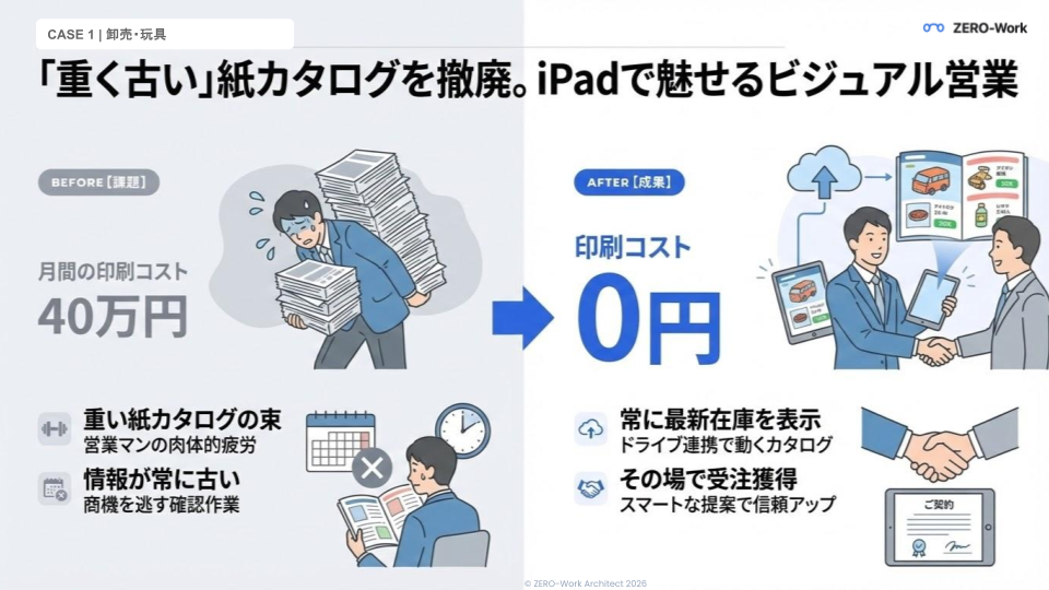 印刷コスト40万円→0円。iPadカタログで即決営業へ