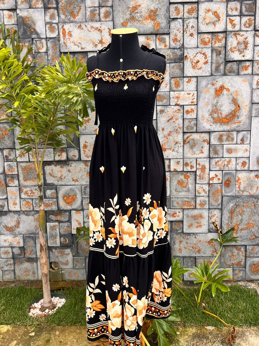 Vestido Longo Florido Alças de Amarrar