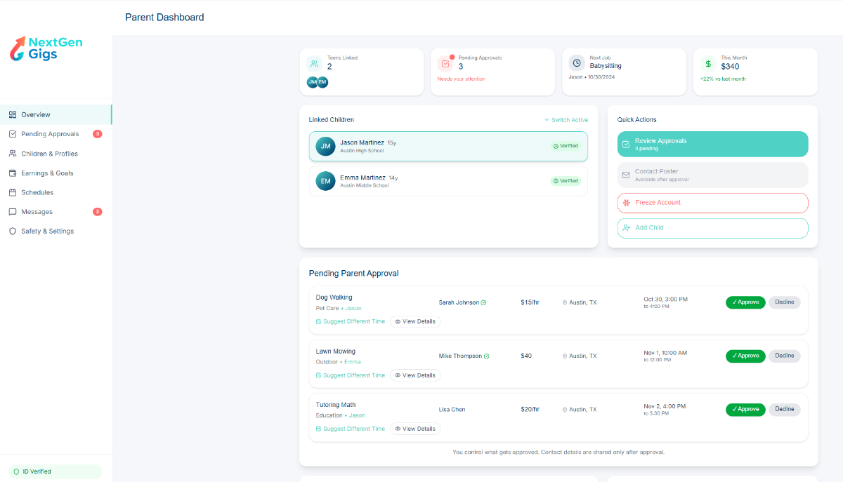 Parent Dashboard Interface