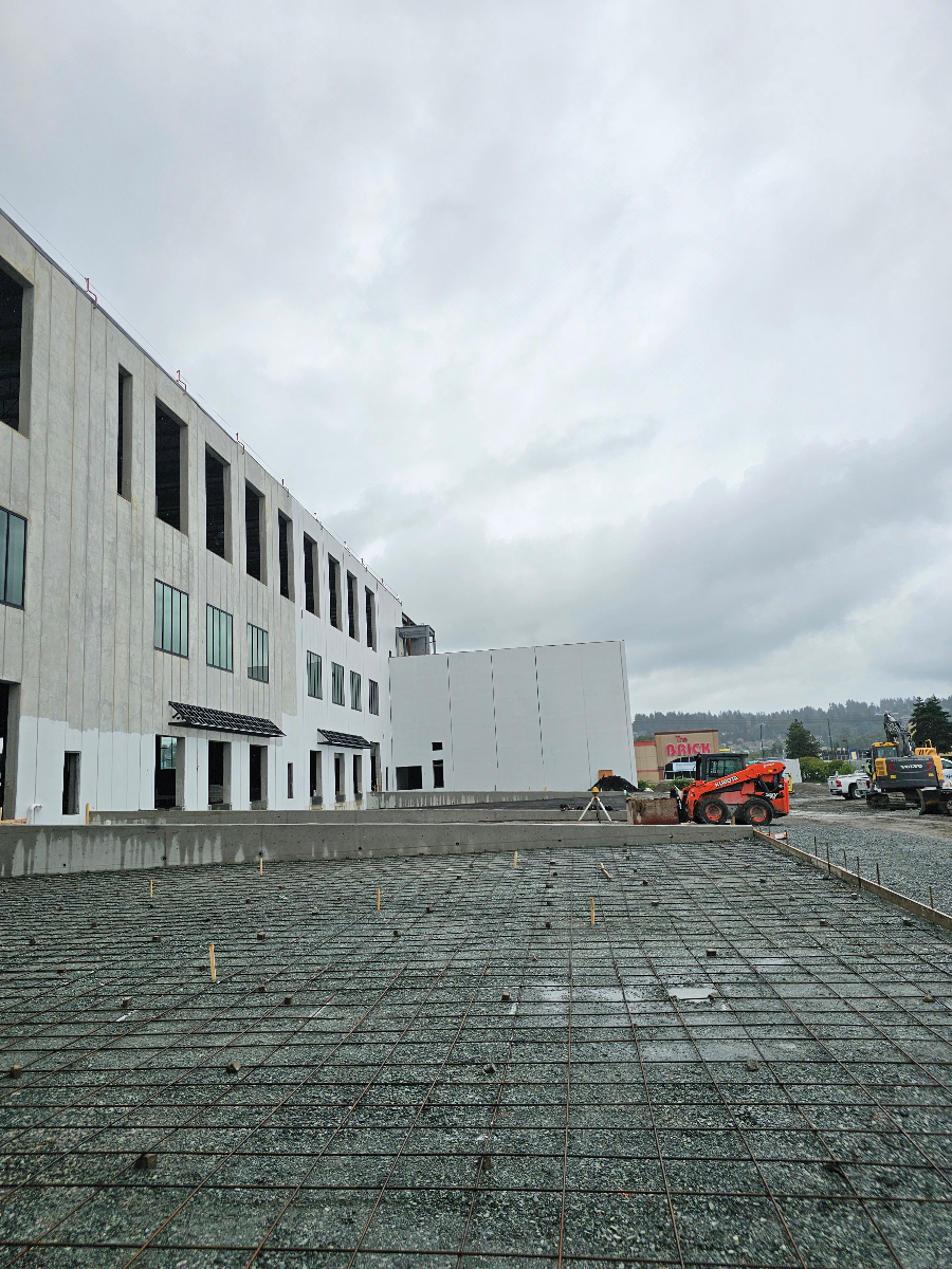 Construction site with concrete foundation work