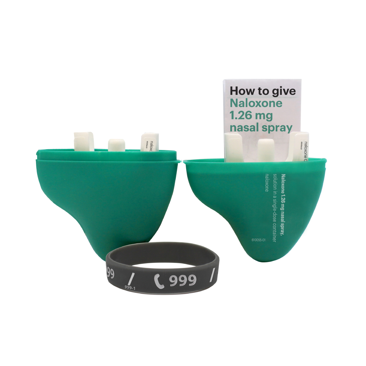 Naloxone take-home kit — yellow box with Pebble nasal spray