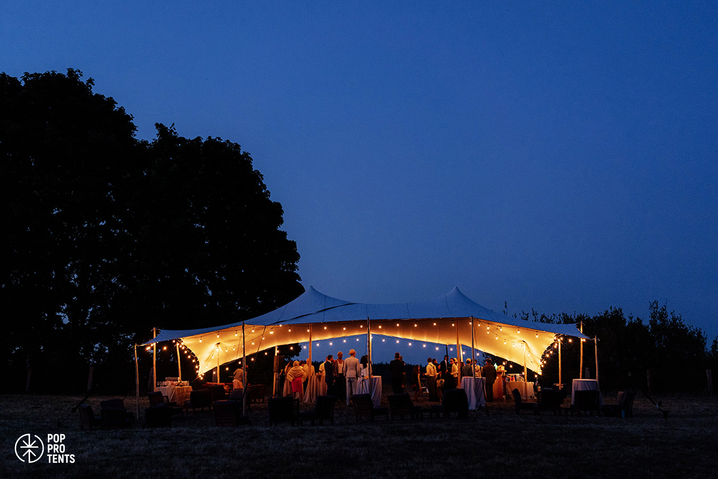 Intimate wedding ceremony under stretch tent