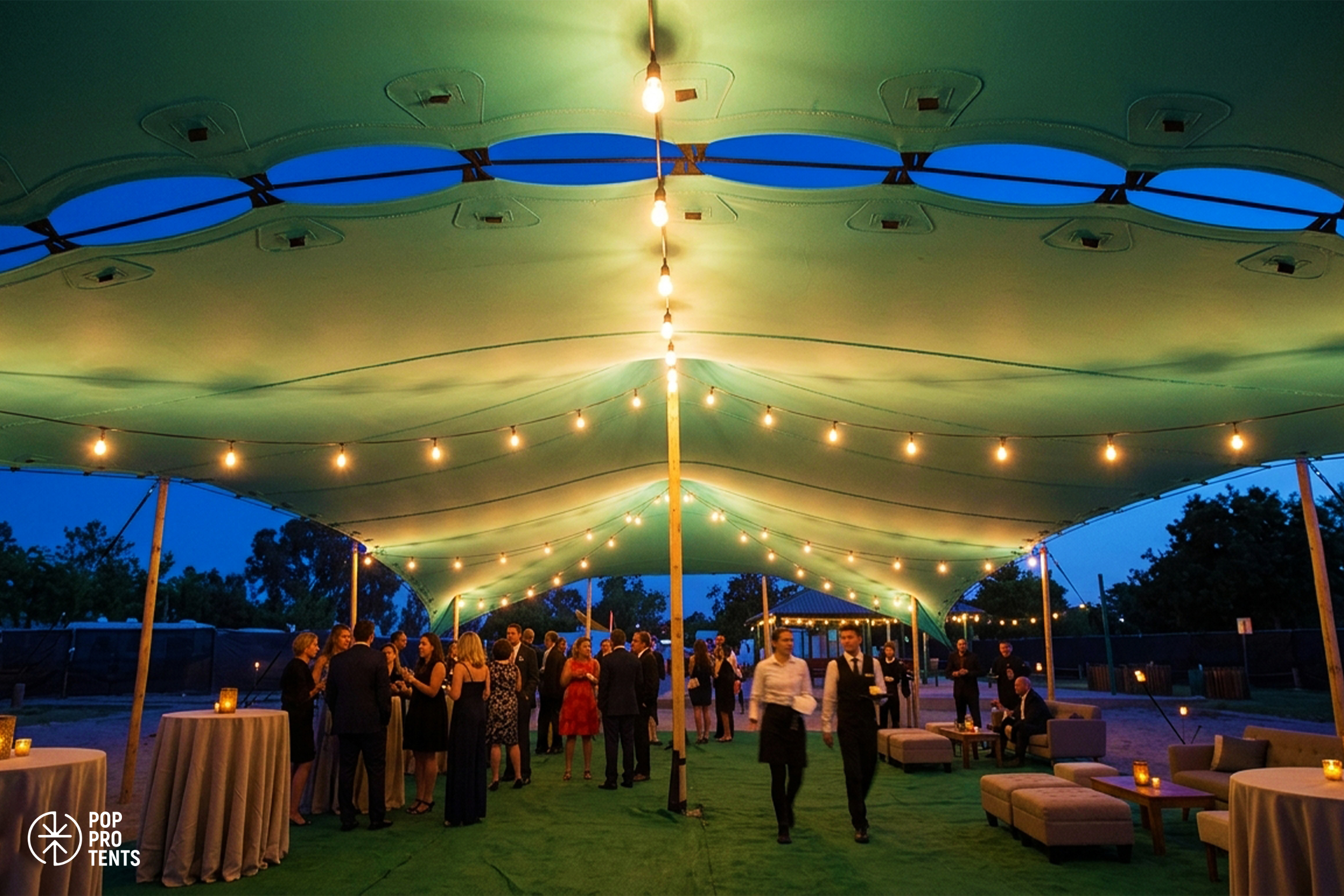 Business conference under stretch tent