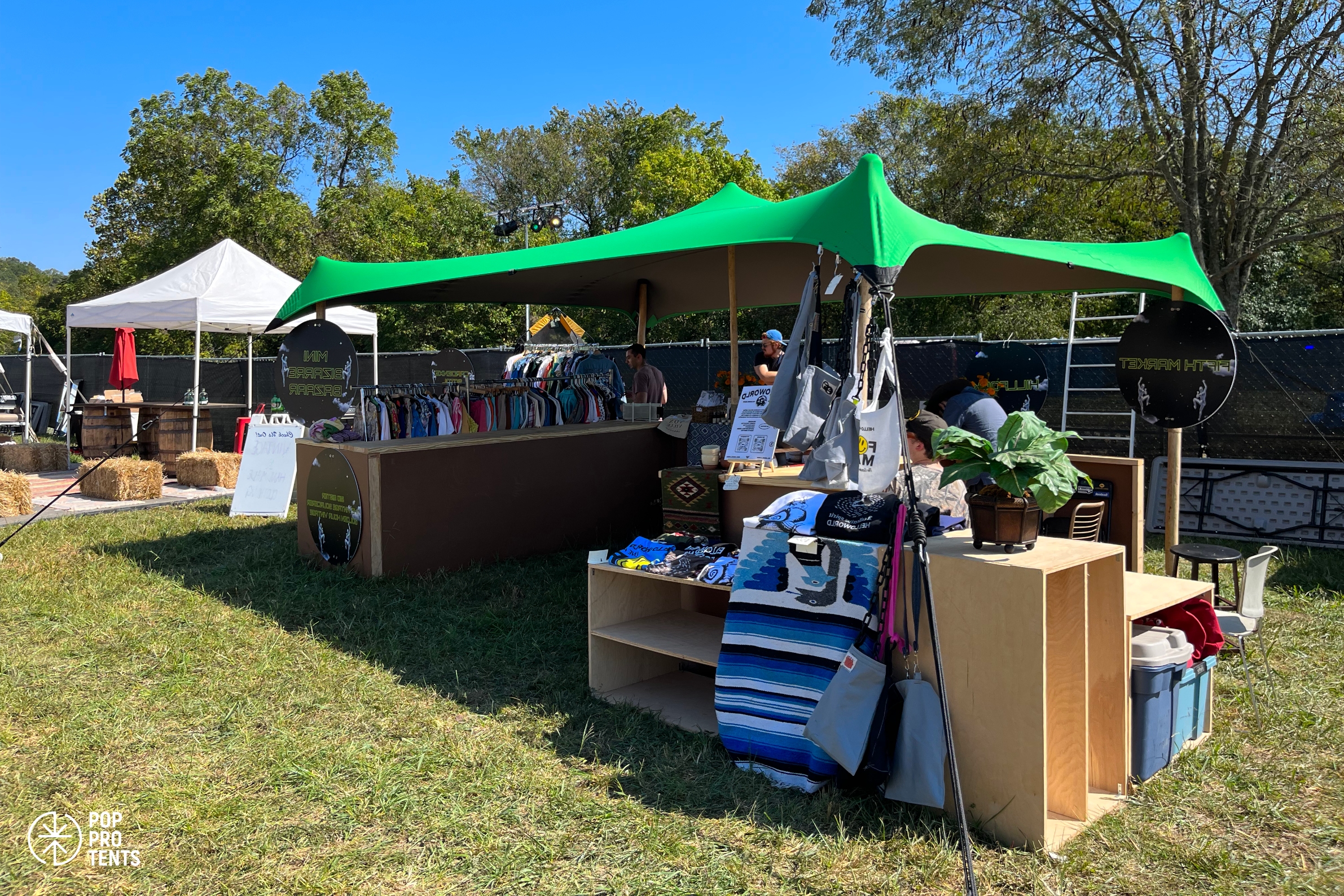 Outdoor book fair under stretch tent