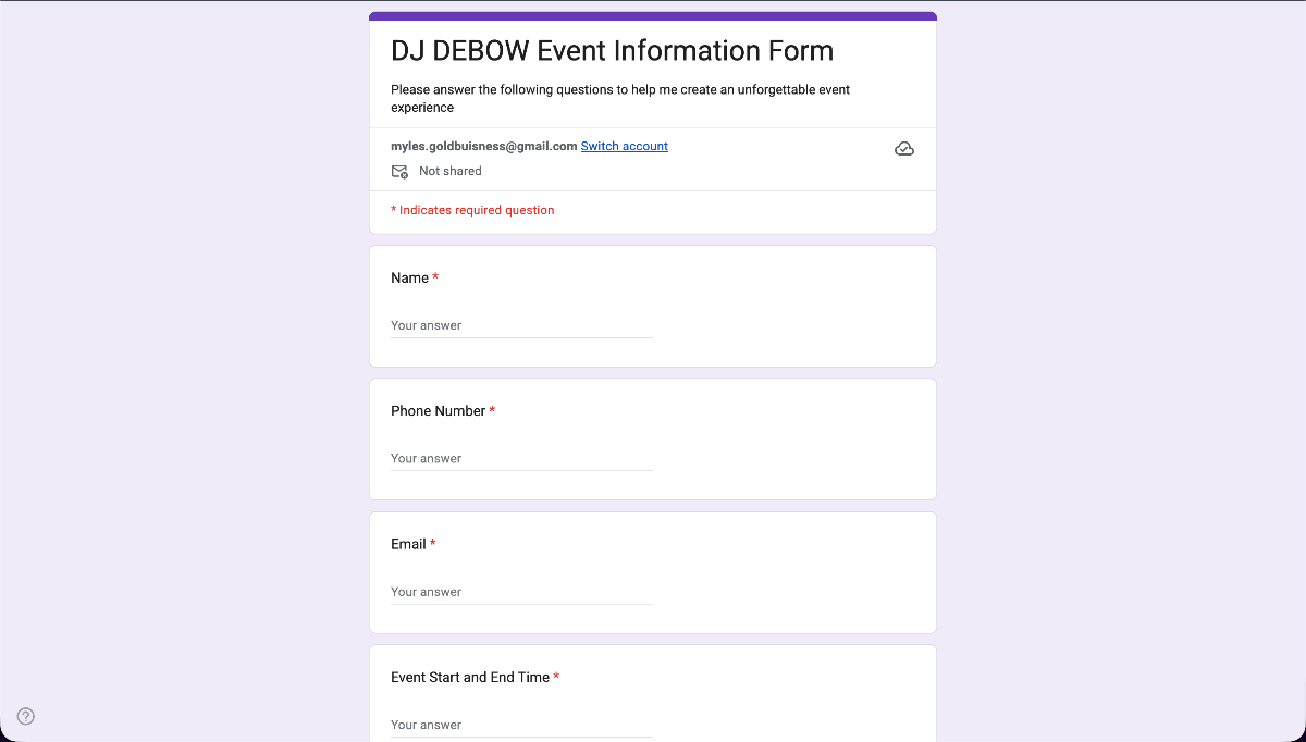 Booking Form Preview