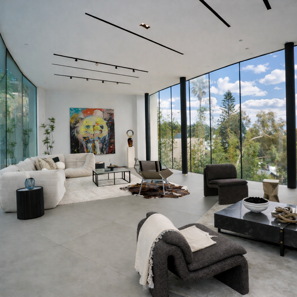 Modern Living Room with Floor-to-Ceiling Windows