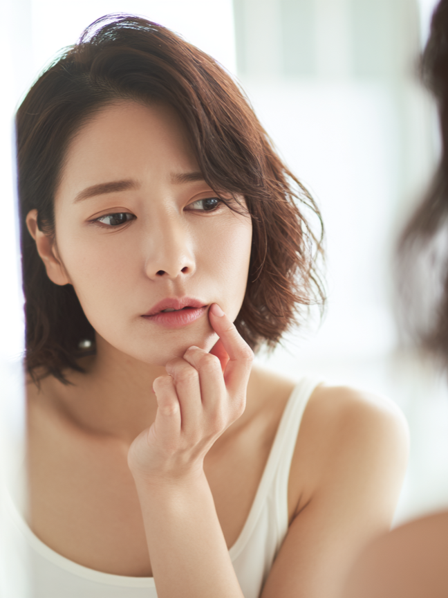 口元を気にする若い女性
