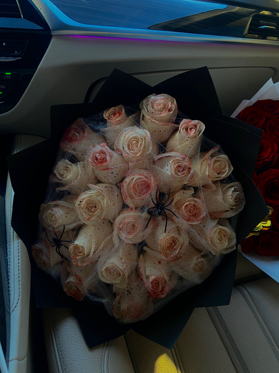 Halloween Rose Bouquet with Spider Decorations