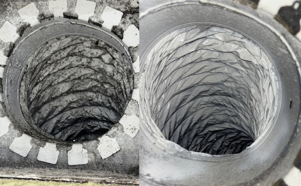 Air duct cleaning before and after results showing dramatic improvement
