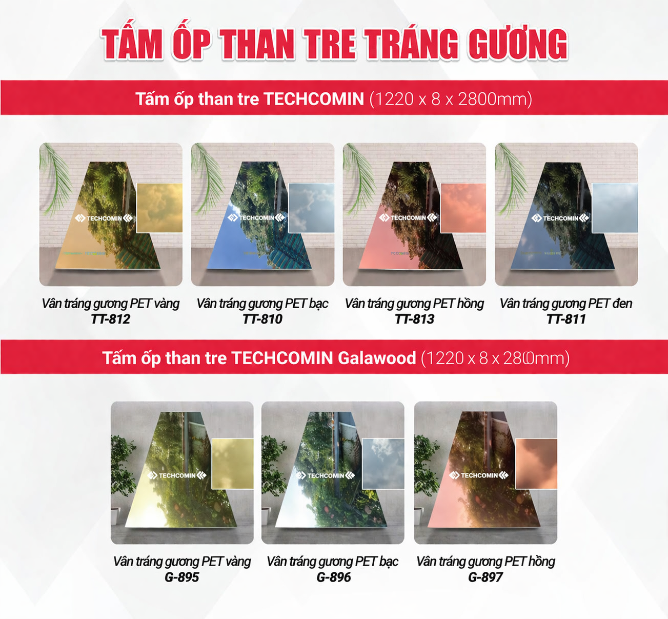 Bộ sưu tập màu sắc tấm ốp than tre tráng gương cao cấp - Techcomin
