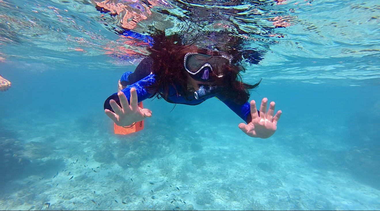 Family snorkelling at Great Barrier Reef coral gardens