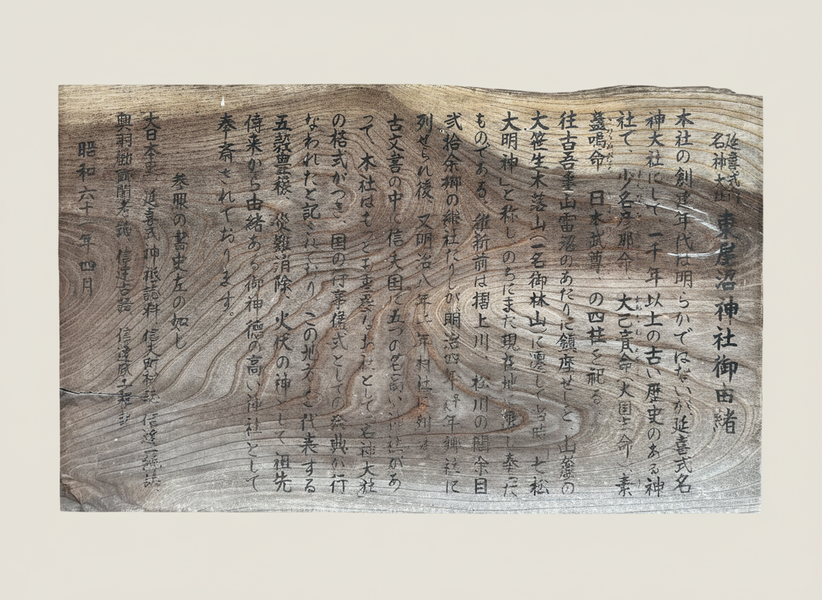 延喜式内明神大社 東屋沼神社の説明板