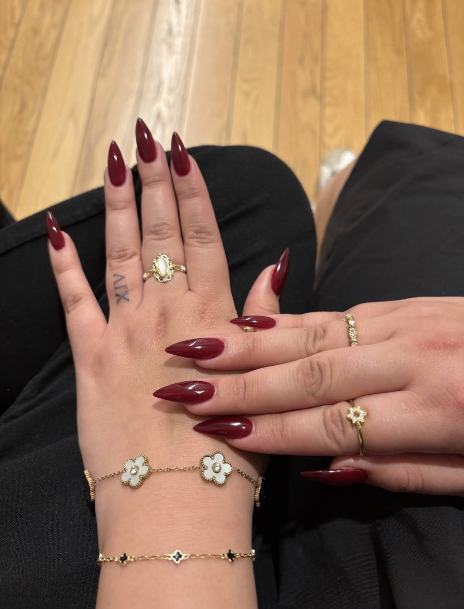 Deep burgundy almond nails
