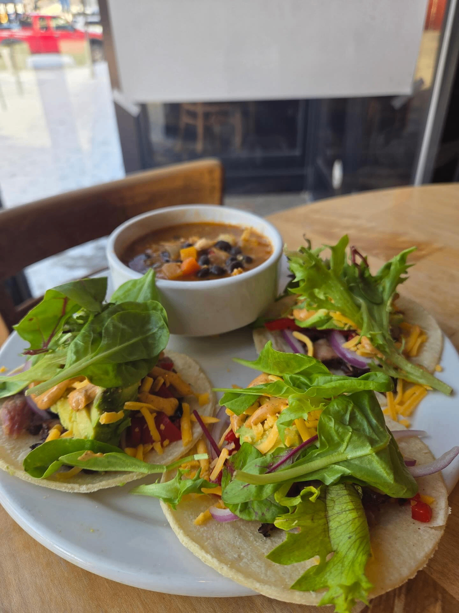 Fresh tacos with greens and soup