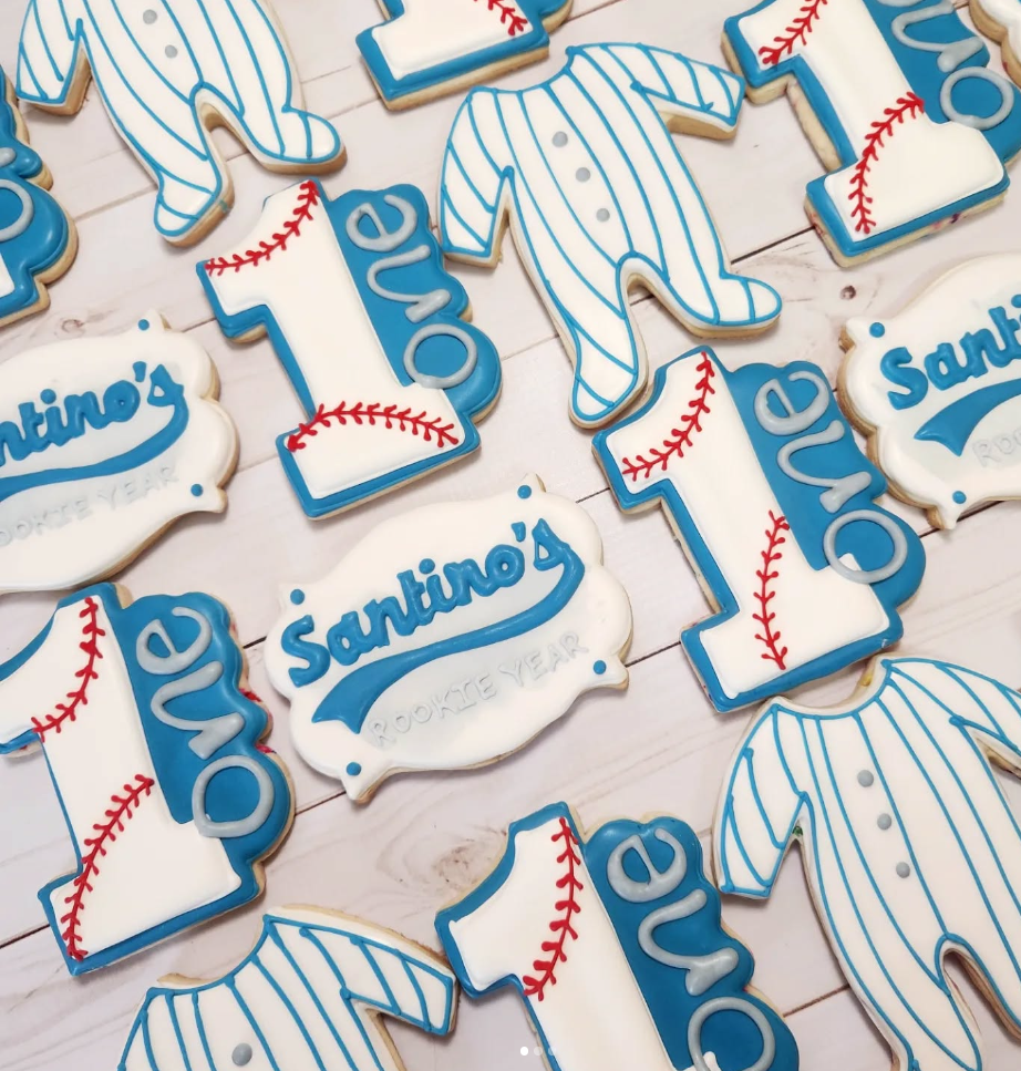 Baseball themed first birthday cookies