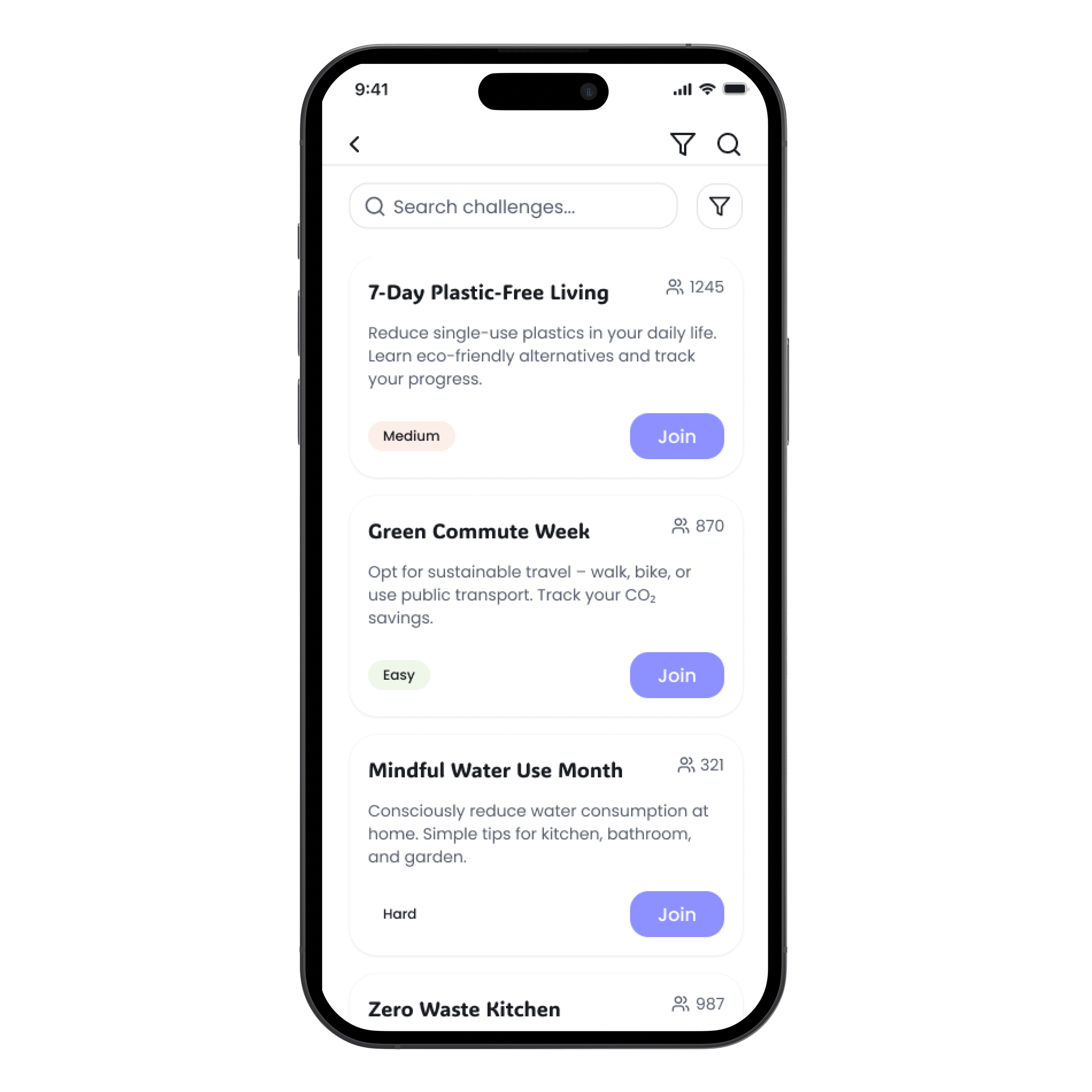 Community challenges screen