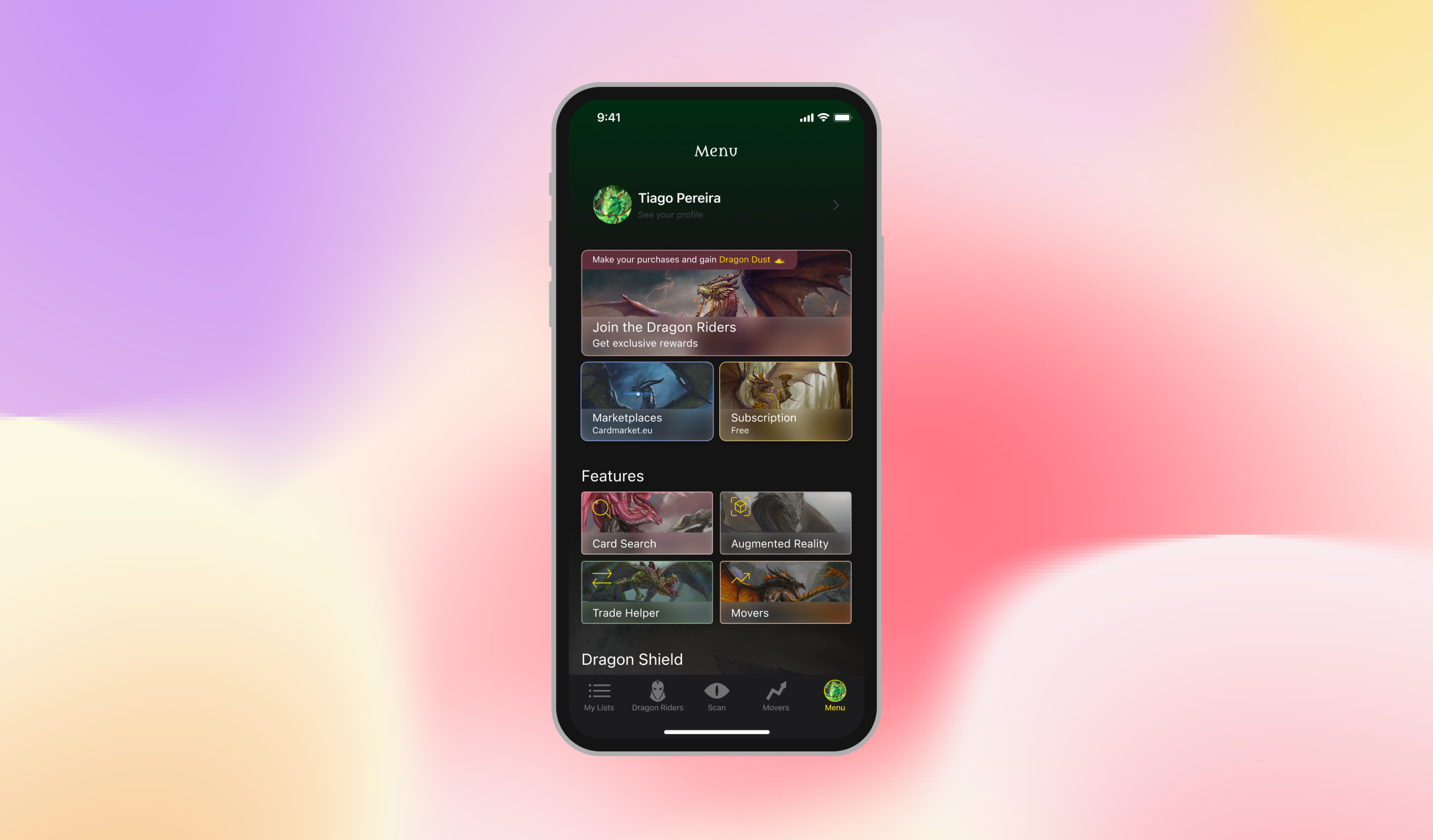 Dragon Shields - Menu redesign