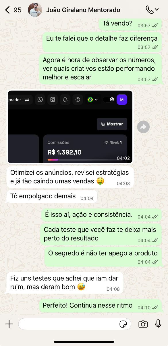 Conversa WhatsApp - João Giralano Mentorado