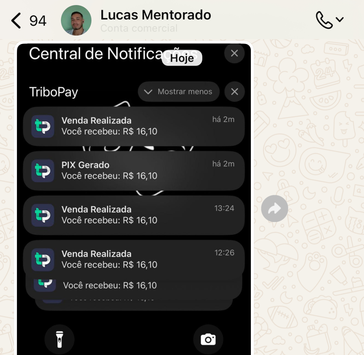Notificações TriboPay - Vendas realizadas Lucas