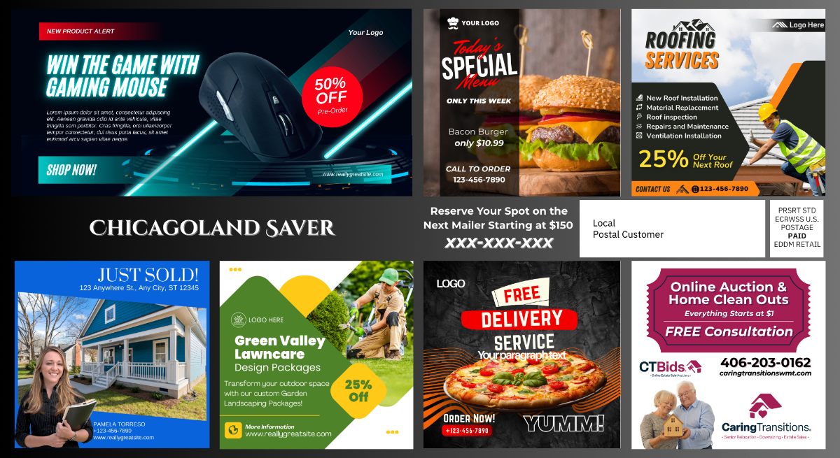 Community postcard featuring local businesses