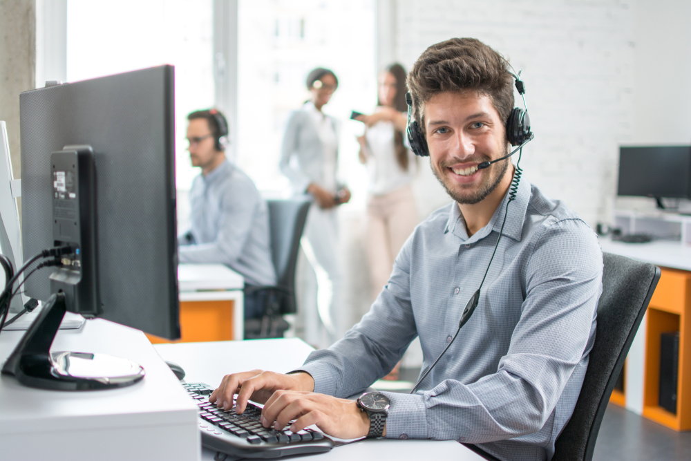 Professional call center team providing business communication services