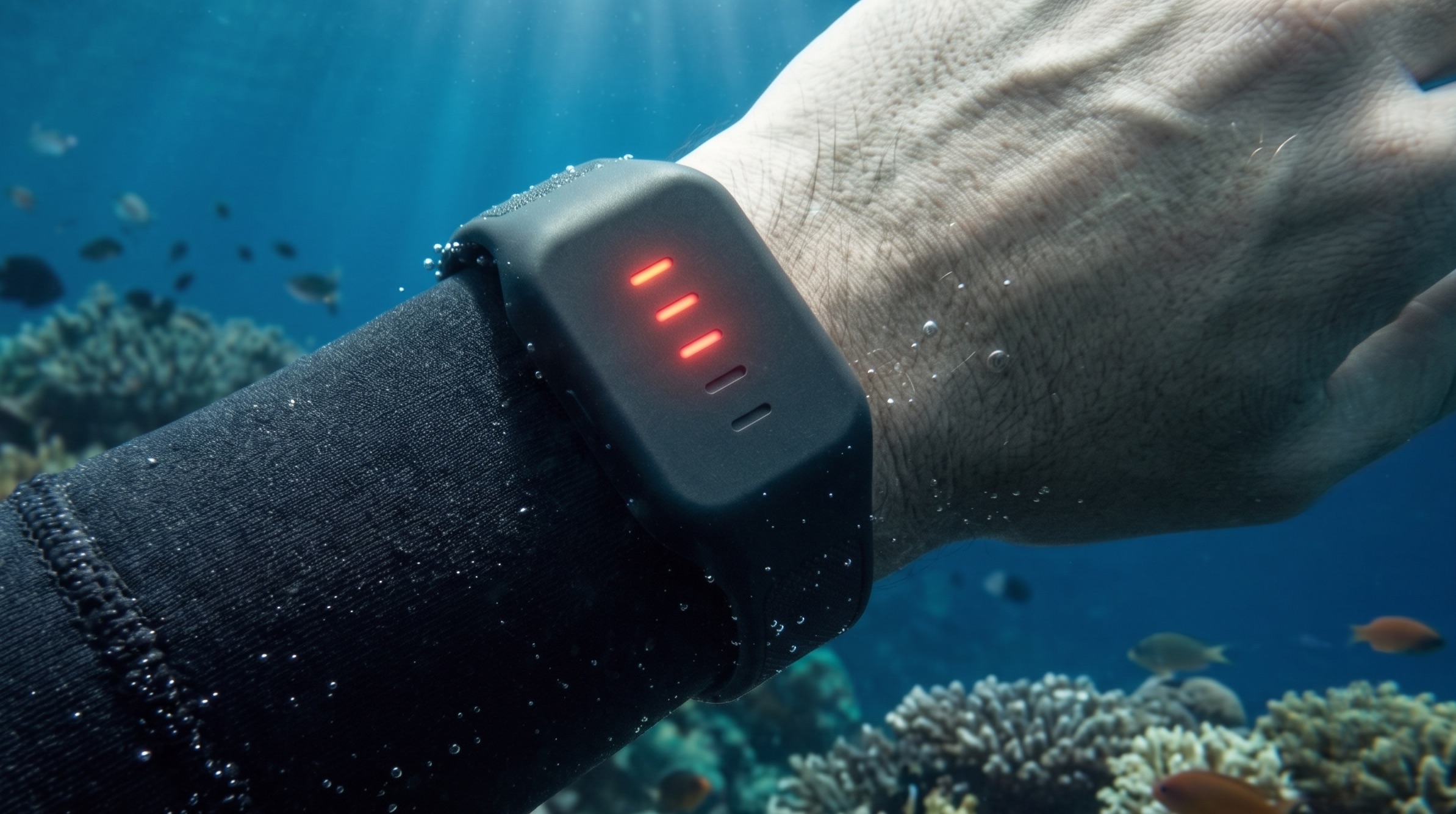 Makai Bands depth indicator lights on device